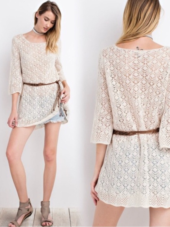 Easel Los Angeles Tops - EASEL Cream Crochet Tunic Oversized (belt not included) NWOT